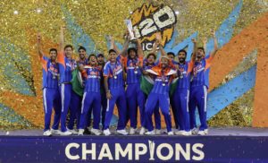 India T20 World Cup trophy 8 March 2026 Pankaj Nangia Getty Images